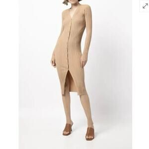 Dion Lee Merino Wool Ribbed Cardigan Dress Brown US 6 M 
NWOT